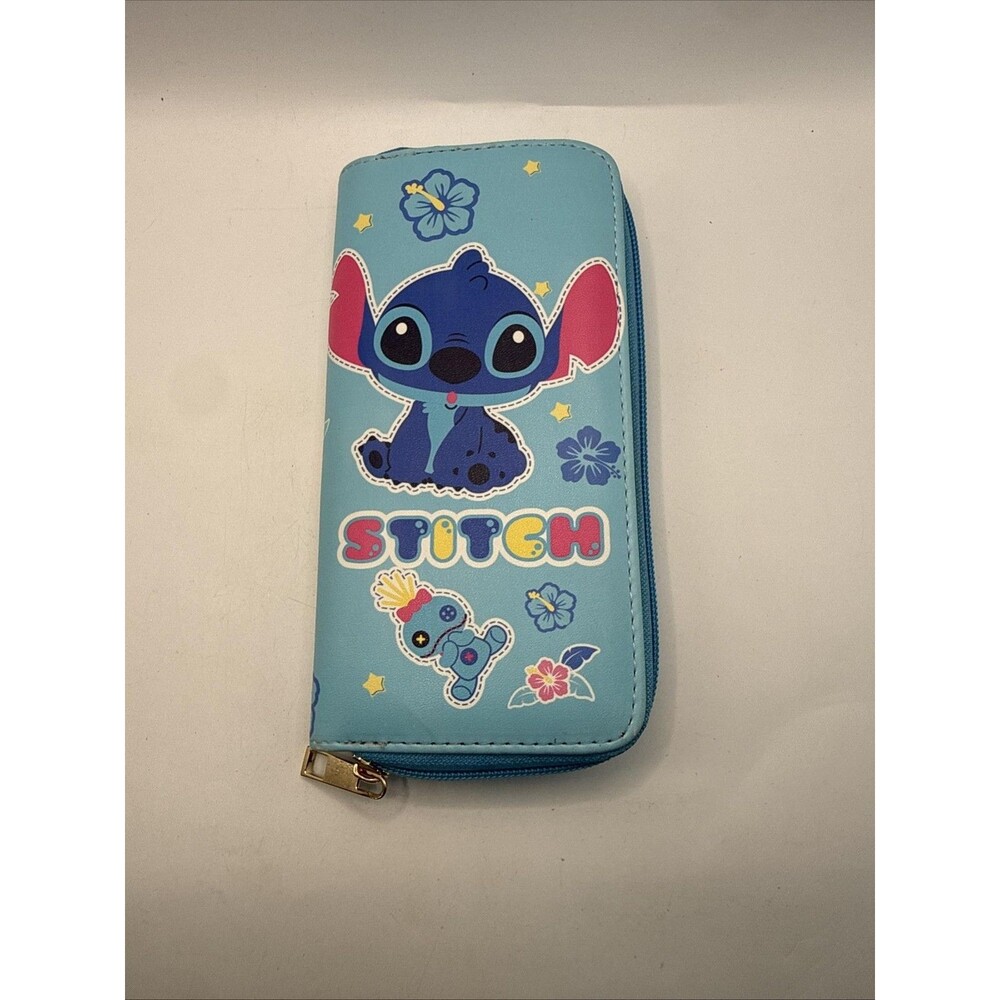 Stitch Wallet Womens One Size Blue Zip Around Floral Tropical Cartoon Print